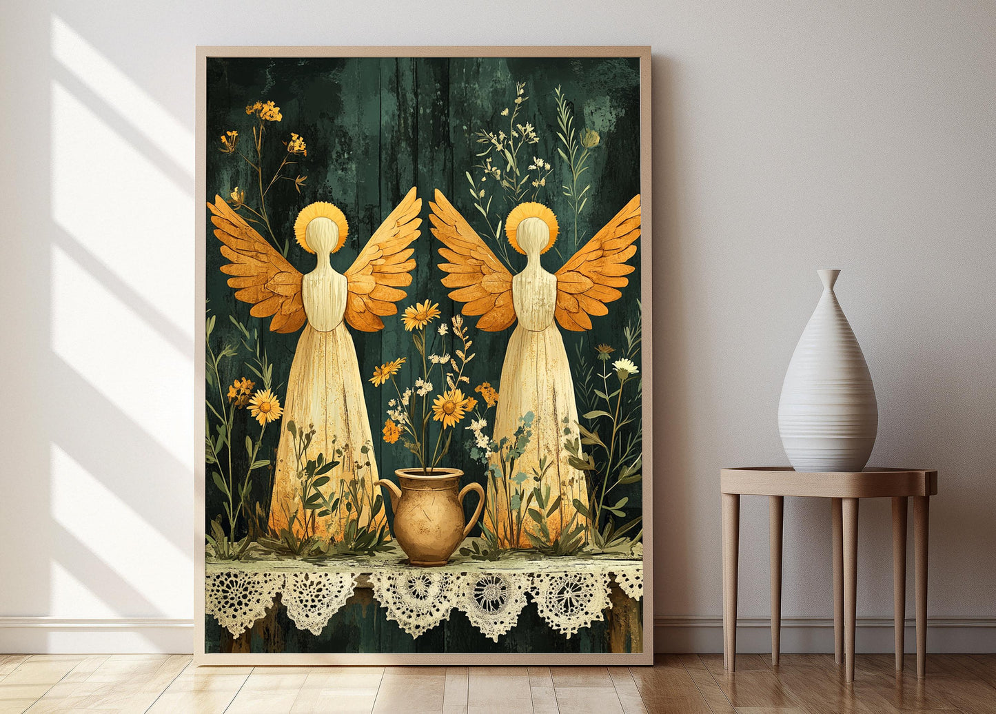 Affiche Anges Chrétiens – Illustration Rustique de Foi en Poster