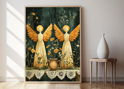 Affiche Anges Chrétiens – Illustration Rustique de Foi en Poster