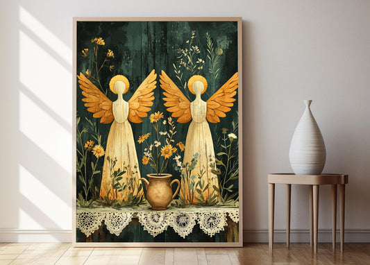 Affiche Anges Chrétiens – Illustration Rustique de Foi en Poster
