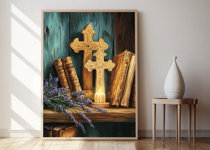 Affiche Croix en Bois – Illustration Rétro pour Décoration Murale