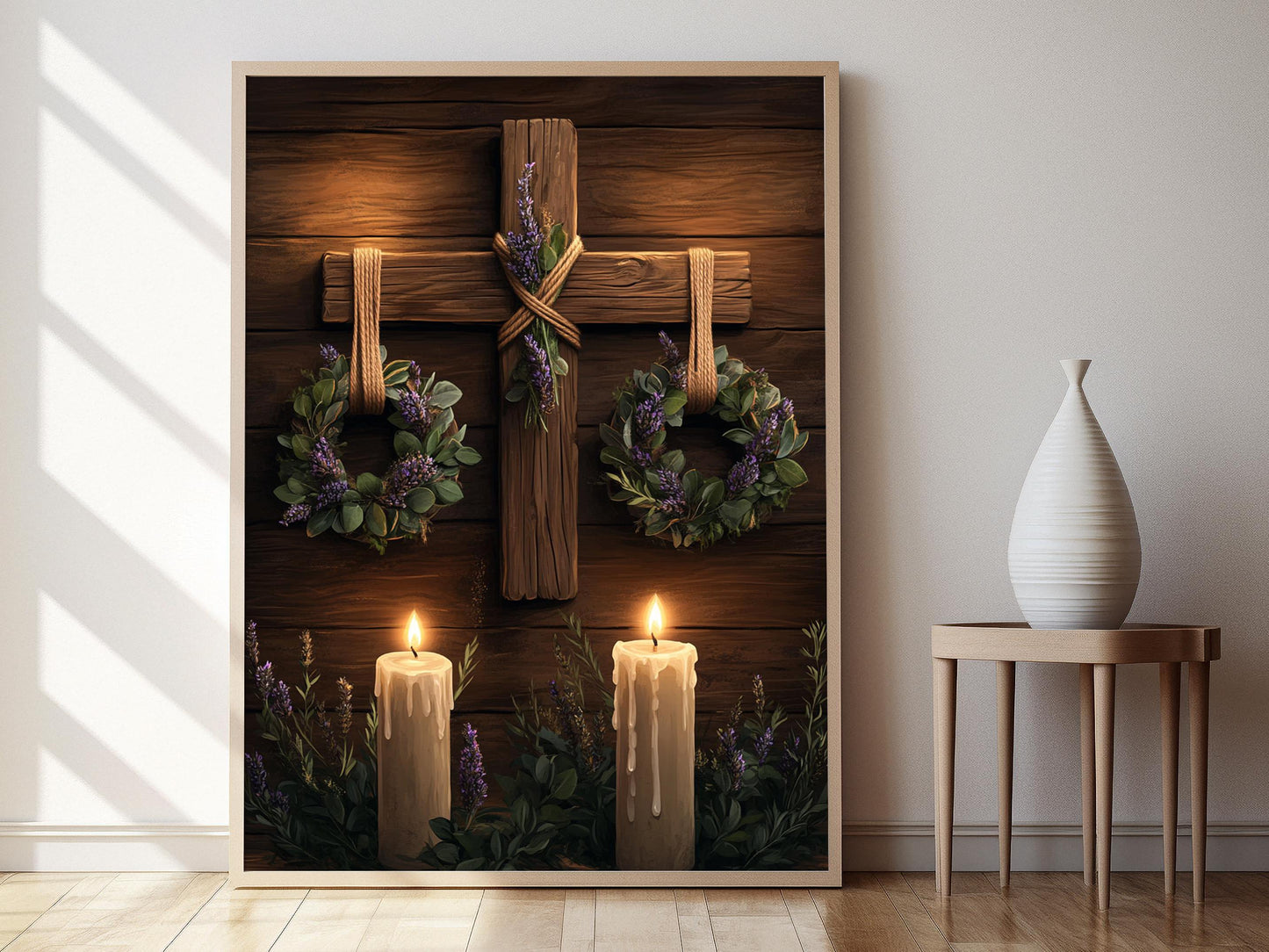 Affiche Couronne Rustique – Illustration Art Print en Bois Chrétien