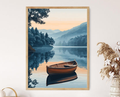 Affiche Nature Écossaise – Poster Loch Lomond et son Bateau en Bois