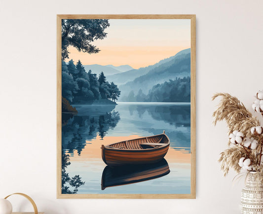 Affiche Nature Écossaise – Poster Loch Lomond et son Bateau en Bois