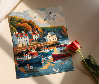 Affiche Village de pêche écossais – Poster Vue sur le port et la mer du Nord