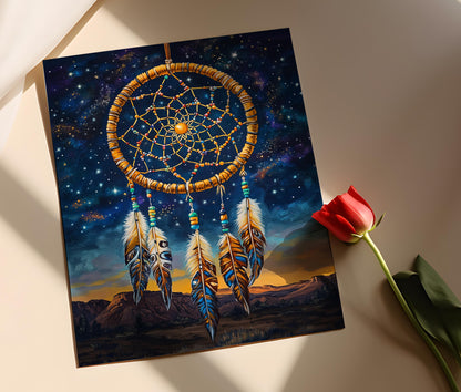 Affiche Attrape-Rêves Sioux – Poster Art avec perles et plumes amérindiennes