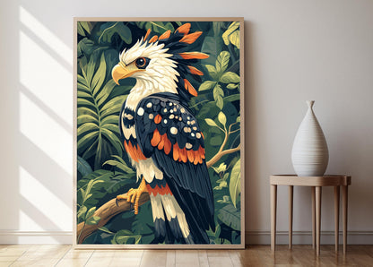 Affiche Aigle Harpie Panaméen – Poster avec motifs tribaux Emberá et art de la forêt tropicale