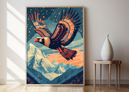 Affiche Condor Andin Bolivien – Illustration Art avec Motifs Wiphala