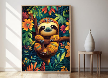 Affiche Paresseux Costaricain – Poster Art Tribal Boruca et Jungle