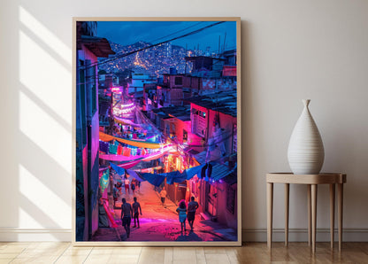 Affiche Favela Brésilienne – Giclée Colorée pour Décor Murale