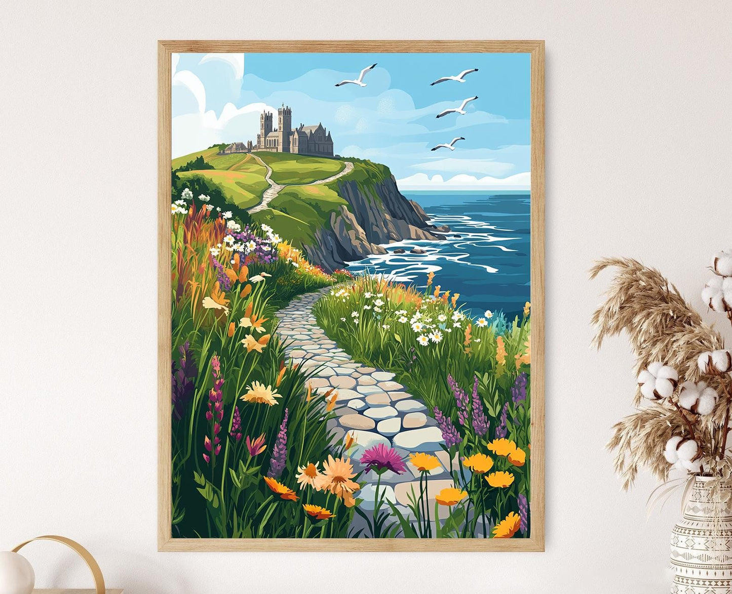 Affiche Abbaye de Whitby – Poster Vue de la mer du Nord avec chemin pavé