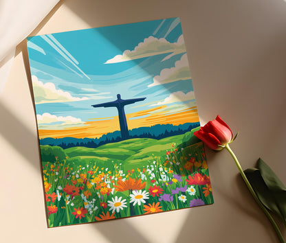 Affiche Anges du Nord – Poster Art avec Fleurs Sauvages et Collines Vertes