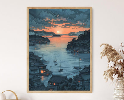 Affiche Village Côtier Japonais – Impression Giclée Inspirée de Toshi Yoshida