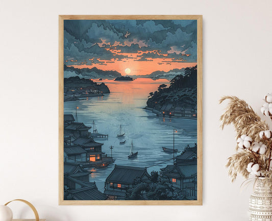 Affiche Village Côtier Japonais – Impression Giclée Inspirée de Toshi Yoshida