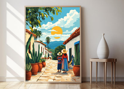 Affiche Scène de Famille Wayuu – Impression d'Art Populaire Colombien