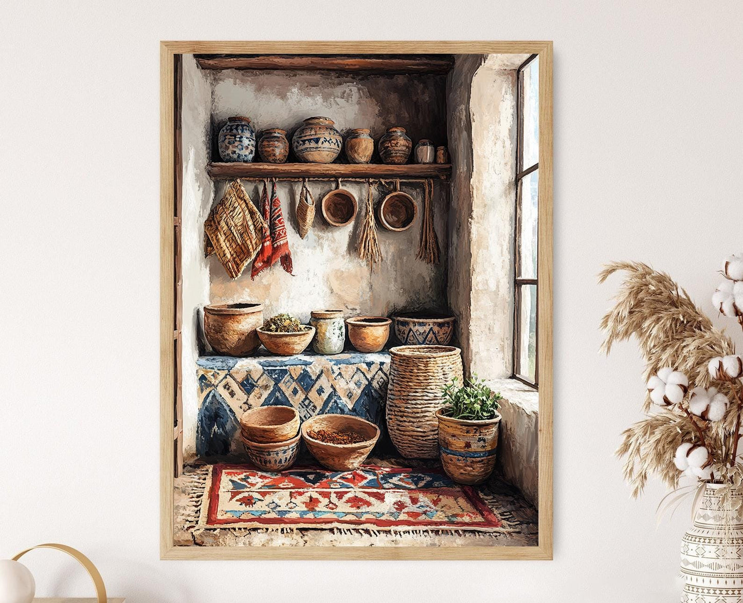 Affiche Cuisine Kurde Rustique – Imprimé de Pots en Argile et Épices