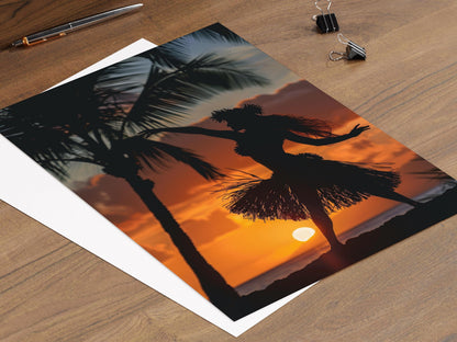 Affiche Danseuse Hula au Coucher de Soleil – Art Tropical Hawaïen