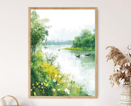 Affiche Ganges – Poster des rives de Rajshahi et eaux calmes