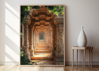 Affiche Architecture des Escaliers de Gujarati – Poster Art des Sculptures En Pierre