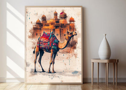 Affiche Rann de Kutch – Poster Art Camel, Broderie Gujari et Paysage désertique