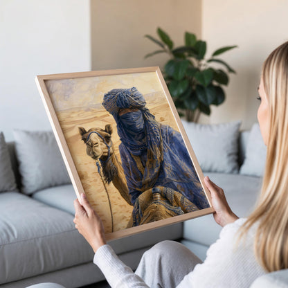 Affiche Nomade Tuareg – Poster Robes Indigo Traditionnelles, Sahara