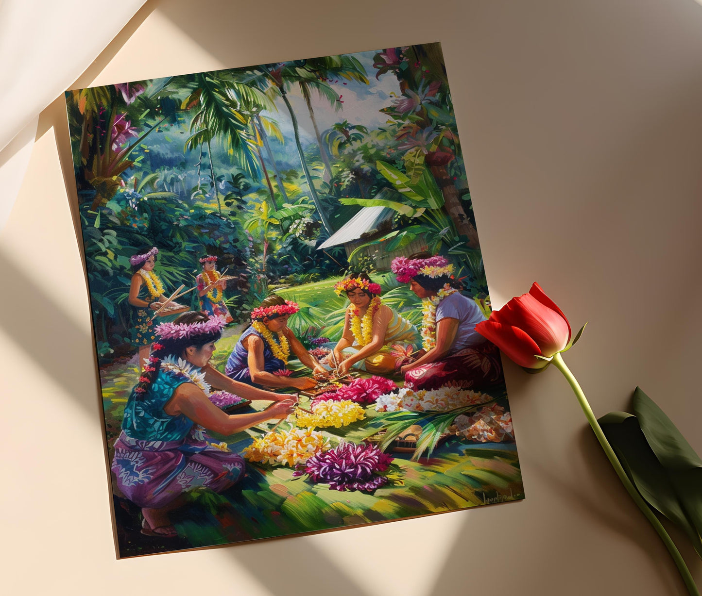 Affiche Lei Traditionnel - Impression Arbre Tropical avec Fleurs