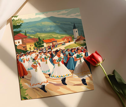 Affiche Mariage Galicnik – Poster Art de Macédoine et Danses Traditionnelles