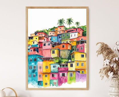 Affiche Favela Brésil – Poster Aquarelle Paysage Urbain de Rio