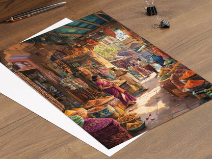 Affiche Marché d'Épices Indien – Impression Art Giclée Sari et Mehndi