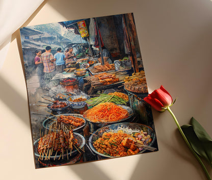 Affiche Marché de Street Food à Bandung – Art Visuel Culinaire Indonésien