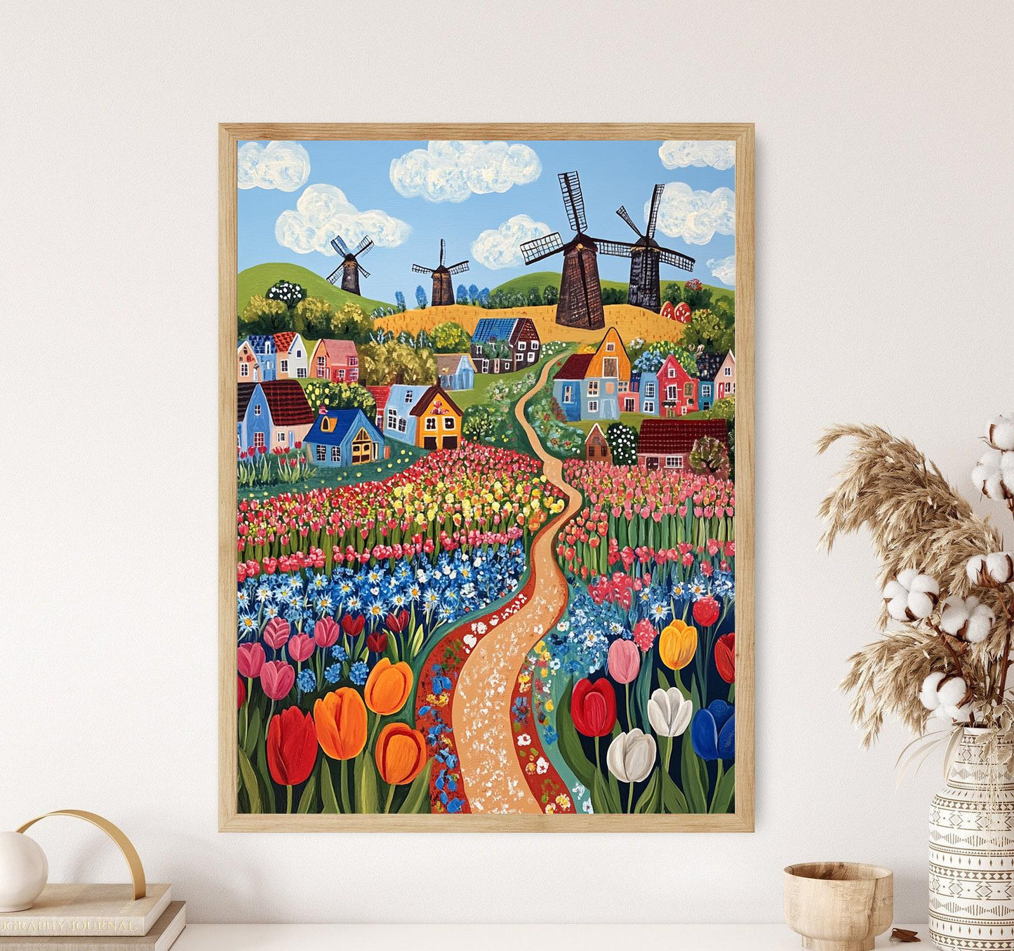 Affiche Fête des Tulipes – Poster Art Naïf des Pays-Bas
