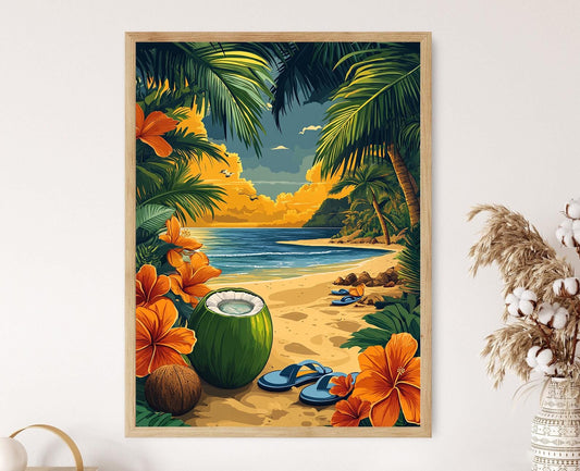 Affiche Eau de Coco Brésilienne – Impression Murale Plage Tropicale, Vibes d'Été