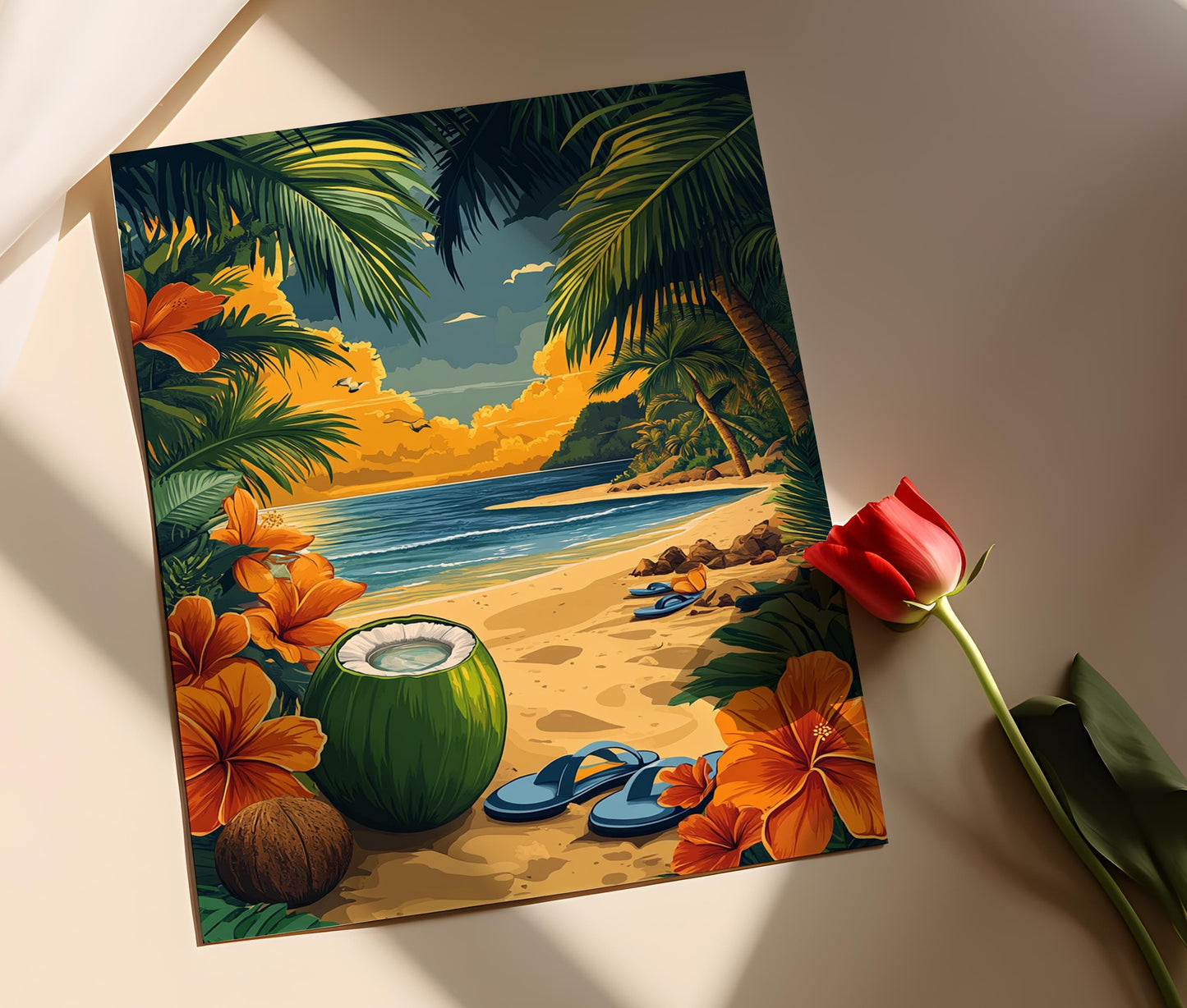 Affiche Eau de Coco Brésilienne – Impression Murale Plage Tropicale, Vibes d'Été