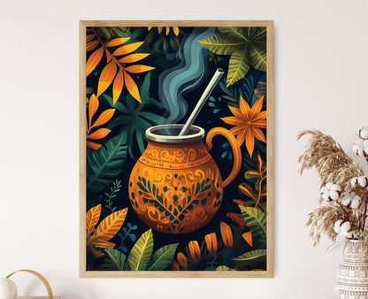 Affiche Yerba Mate Brésil – Art mural traditionnel en calebasse, vibes tropicales