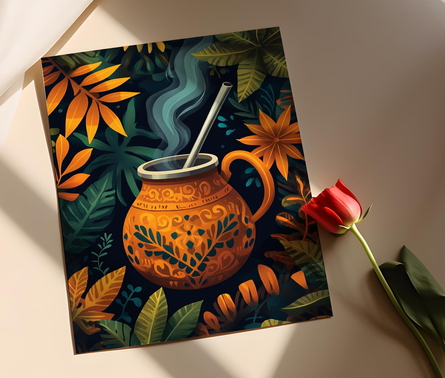 Affiche Yerba Mate Brésil – Art mural traditionnel en calebasse, vibes tropicales