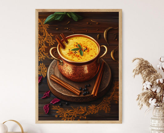 Affiche Lait de Curcuma – Illustration Haldi Doodh, Décor Indien