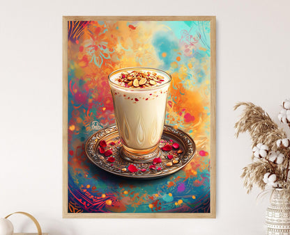 Affiche Thandai – Illustration d'un plateau argenté pour la fête de Holi