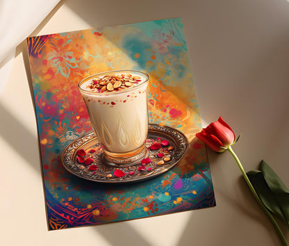 Affiche Thandai – Illustration d'un plateau argenté pour la fête de Holi