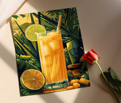 Affiche Jus de Canne à Sucre – Illustration de Lime et Tige