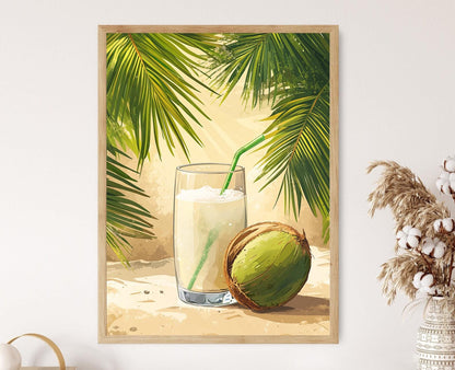 Affiche Eau de Coco – Illustration de Palmier Tropical, Art Mural Indien