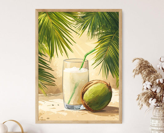 Affiche Eau de Coco – Illustration de Palmier Tropical, Art Mural Indien
