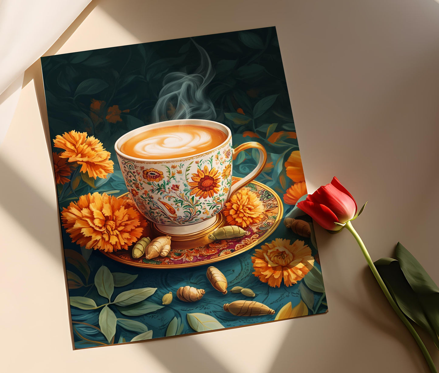 Affiche Masala Chai – Illustration de verre à thé en laiton, déco indienne