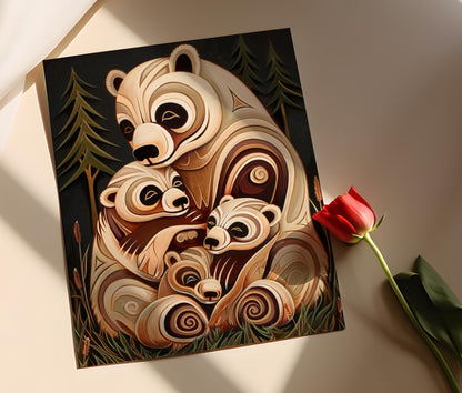 Affiche Ours Mère et Ses Petits – Poster de Mythologie Haïda