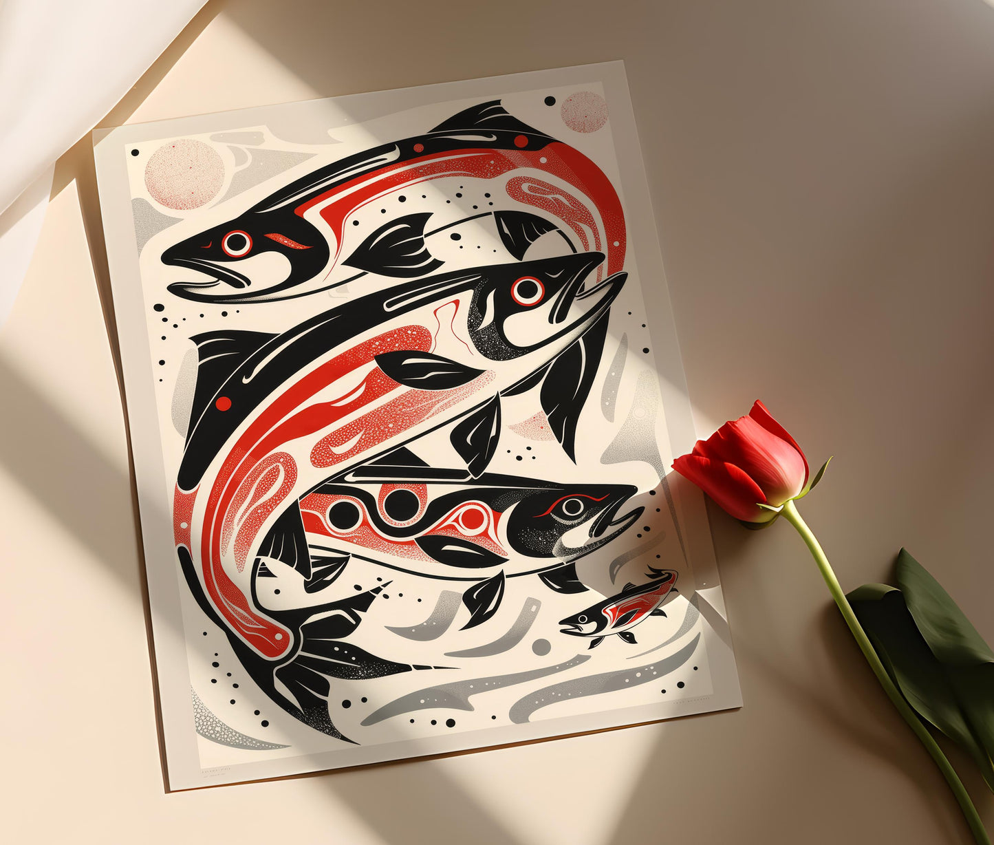 Affiche Saumon – Poster Art Animalier Style Haida