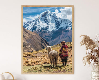 Affiche Pérou – Impression artistique d'un fermier d'alpacas, décor mural vibrant