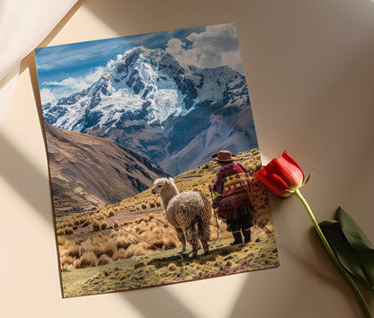 Affiche Pérou – Impression artistique d'un fermier d'alpacas, décor mural vibrant