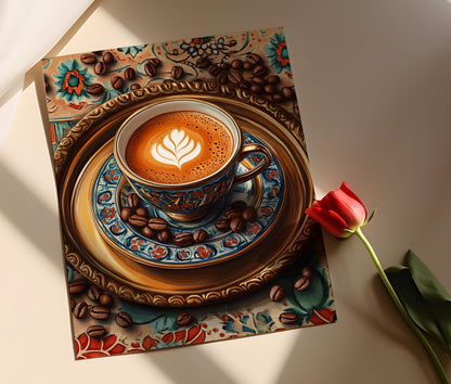 Affiche Art Espresso Pakistanais – Illustration de Tasse en Acier Avec Motif Ajrak