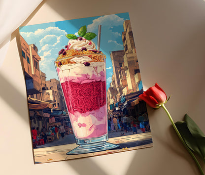 Affiche Falooda Pakistanaise – Illustration de sirop de rose et vermicelles