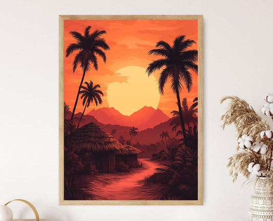 Affiche Coucher de Soleil Soudanais – Poster Illustration Vectorielle Désert