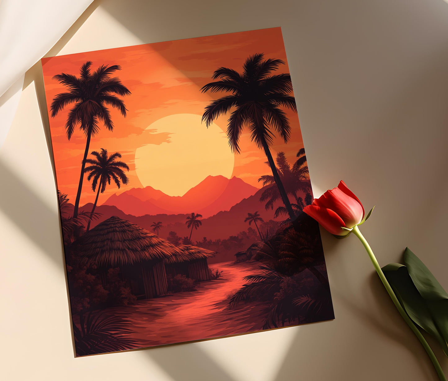 Affiche Coucher de Soleil Soudanais – Poster Illustration Vectorielle Désert