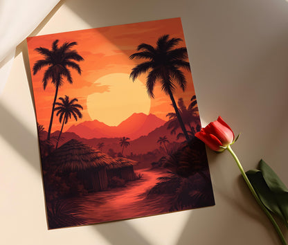 Affiche Coucher de Soleil Soudanais – Poster Illustration Vectorielle Désert